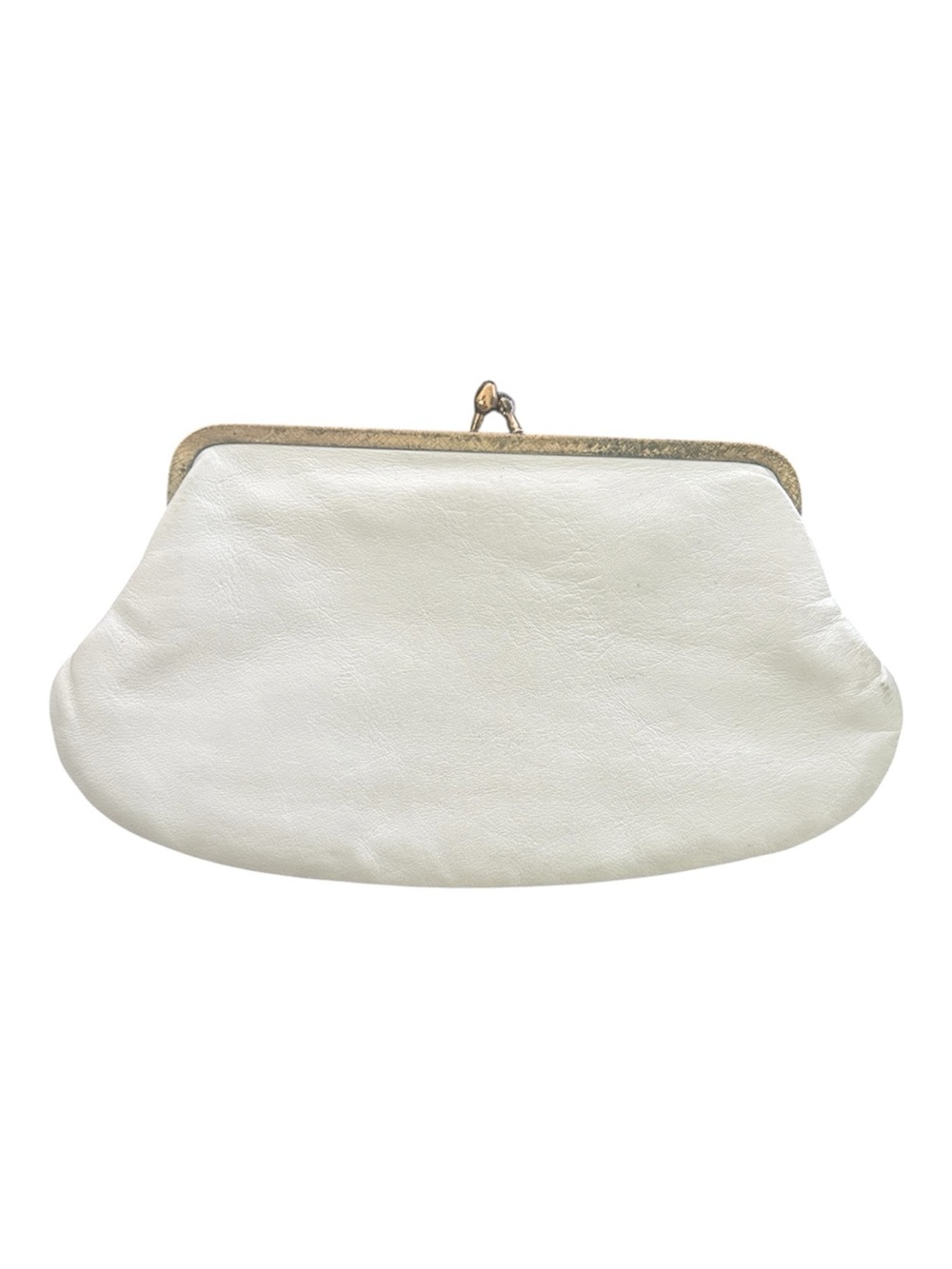 Vintage White Kiss Lock Mini Clutch Gold Tone Frame Satin Lined Purse